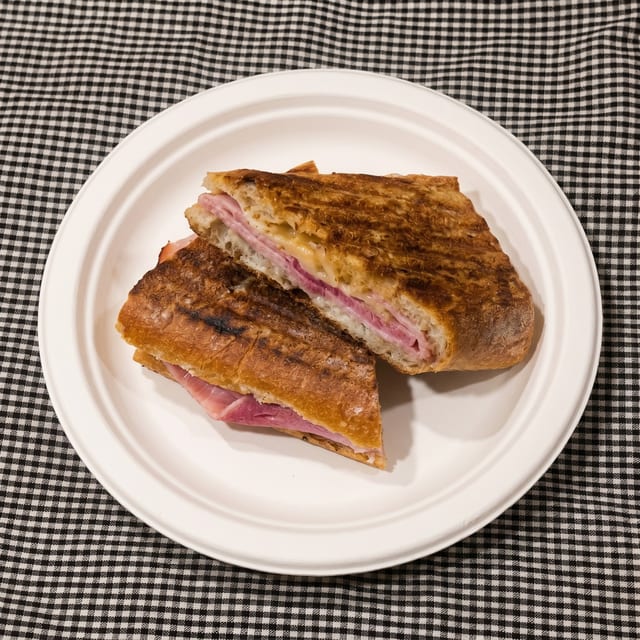 Grilled Ham and Swiss Panini with Honey Mustard.