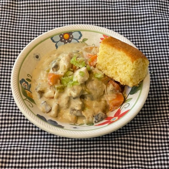 Chicken Pot Pie with Corn Bread.